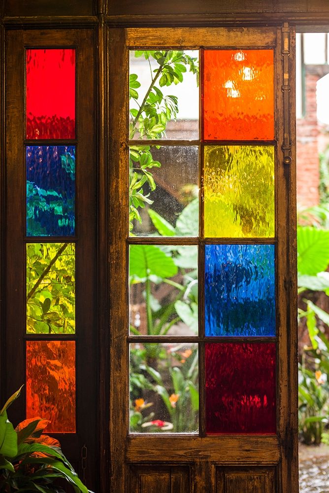 Canary Islands-Tenerife Island-La Orotava-traditional Canarian house with stained glass windows